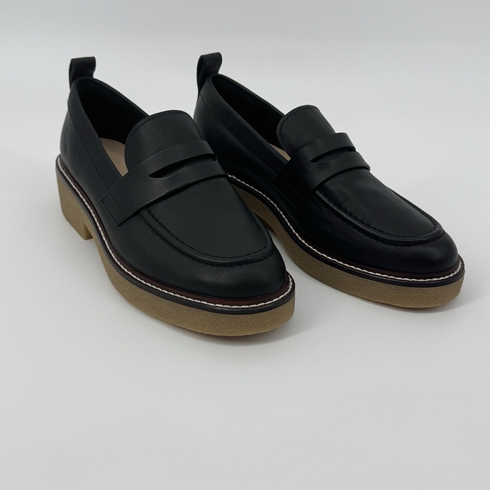 Everlane Penny Loafers Women's 10.5 Black Leather Gum Sole Platform Slip On Shoe